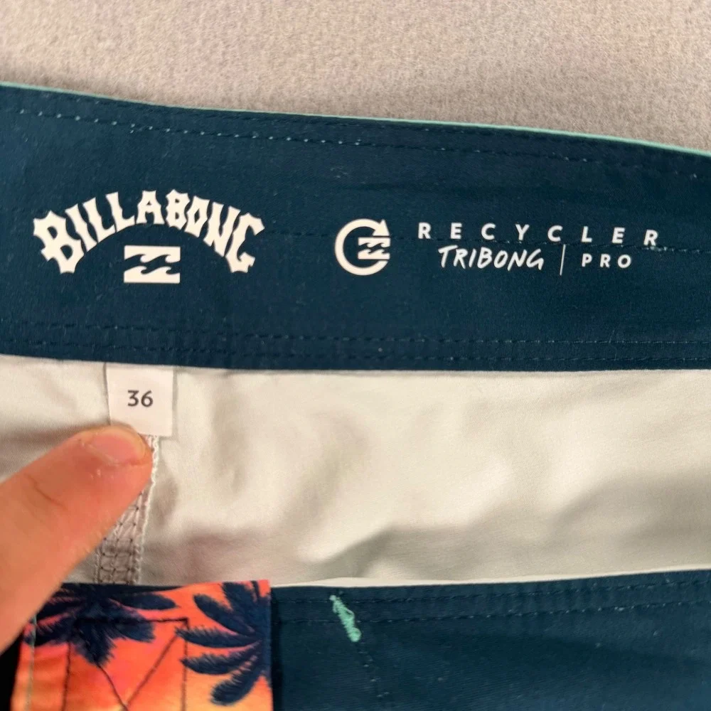Billabong Recycler Tribong Pro Board Shorts Mens 36 Blue Green Tropical Sunset